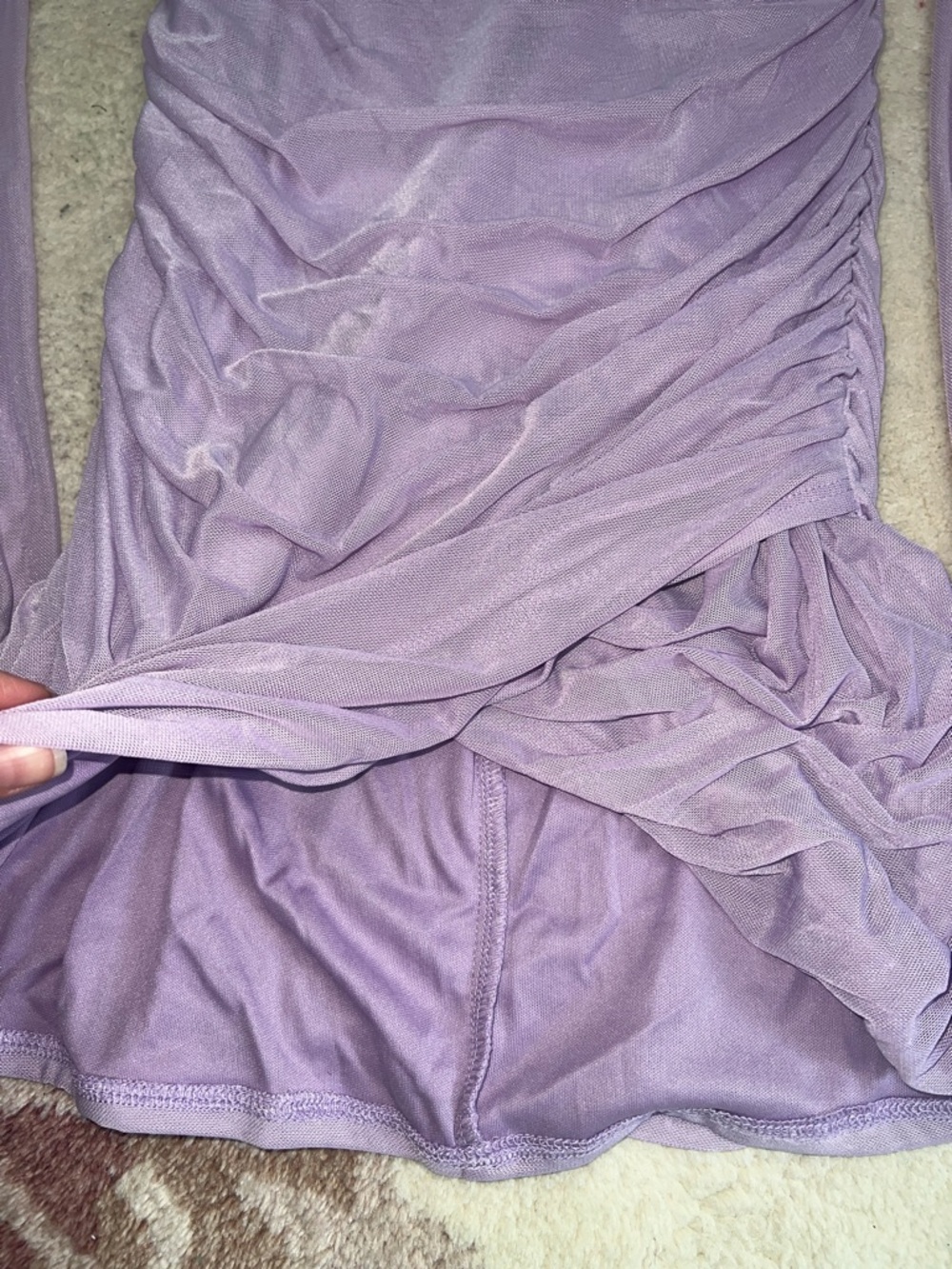 NWOT Lucy in the Sky Lavender Ruched Wrap Power Mesh Long Sleeve Mini Dress - Picture 6 of 12